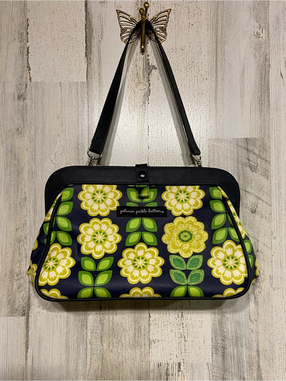 Petunia Pickle Bottom Green Yellow Floral Crosstown Clutch Shoulder Bag